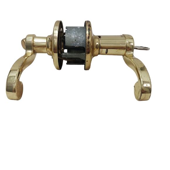 80s Brass French FRONT DOOR KNOB & DEADBOLT Fixtures w 2 Keys Gold Retro Handle - Picture 13 of 16